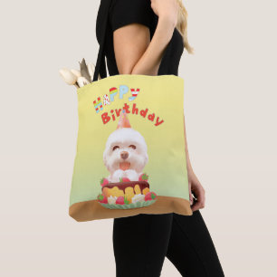 Tote Bag Joyeux chien d'anniversaire avec gâteau