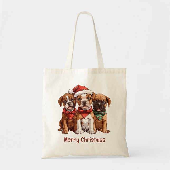 Tote Bag Joyeux Chiens en boîte de Noël (Devant)