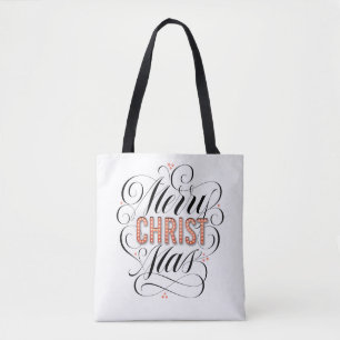 Tote Bag Joyeux CHRISTmas Religieux Red Marquee Calligraphi