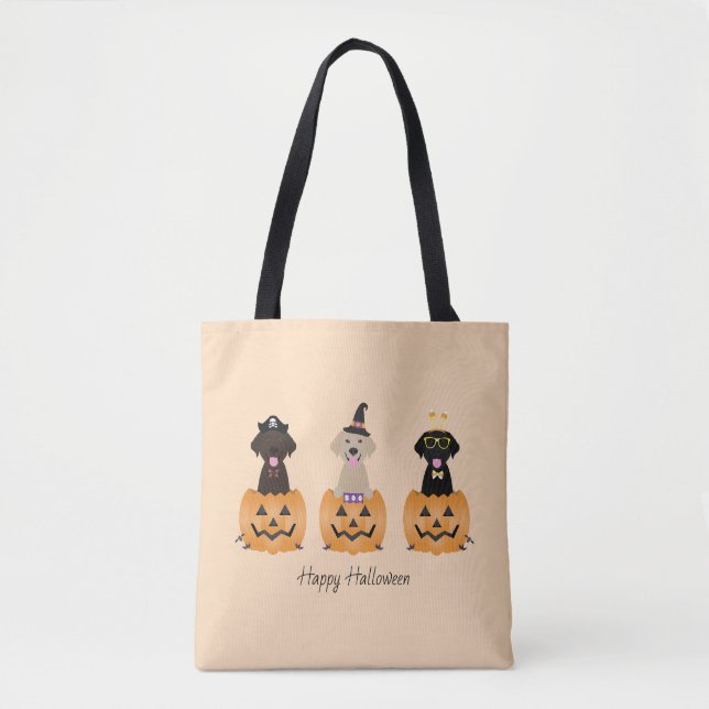 Tote Bag Joyeux Citrouille de chiens de trieuse d'Halloween (Devant)