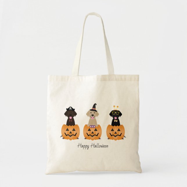 Tote Bag Joyeux Citrouille de chiens de trieuse d'Halloween (Devant)