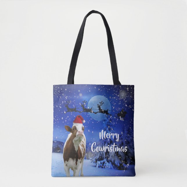 Tote Bag Joyeux Cowristmas Père Noël Vacances Vache (Devant)