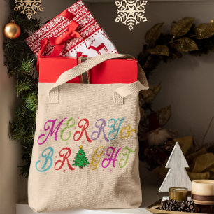 Tote Bag Joyeux et brillant arbre de Noël coloré femmes