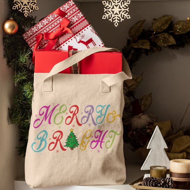Tote Bag Joyeux et brillant arbre de Noël coloré femmes (Créateur téléchargé)