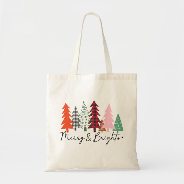 Tote Bag Joyeux et brillants arbres de Noël (Devant)