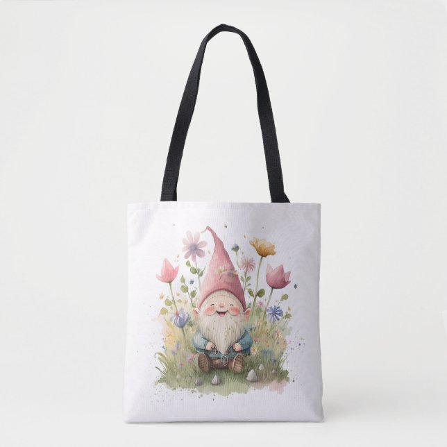 Tote Bag Joyeux Gnome Dans Le Jardin (Devant)