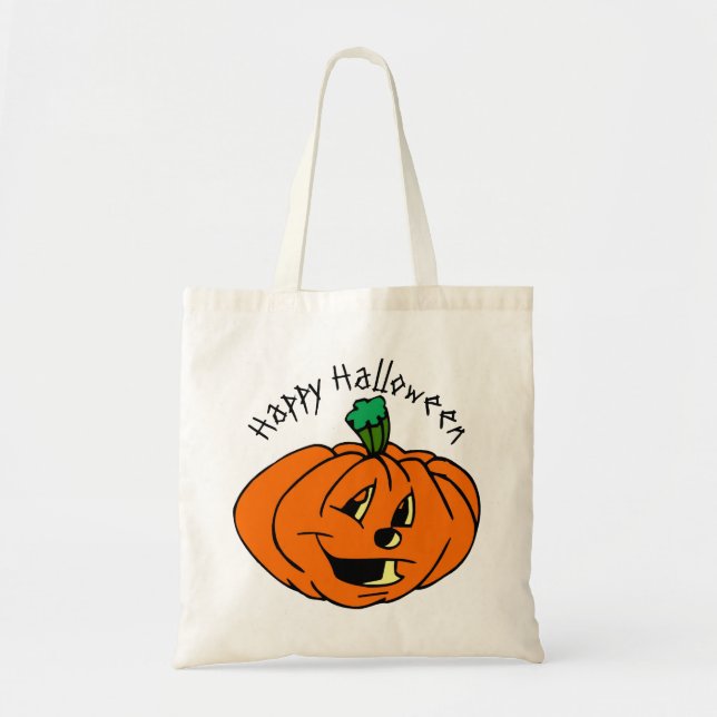 Tote Bag Joyeux Halloween, Amical, Citrouille Jack-o'Lanter (Devant)