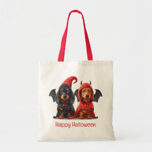 Tote Bag Joyeux Halloween Dachshund Chiens Devil Bat