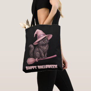 Tote Bag Joyeux Halloween Pinkoween Chatte Sorcière Vintage