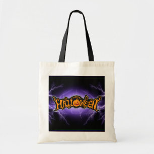 Tote Bag Joyeux Halloween Ruby Eyed Citrouille Purple Light