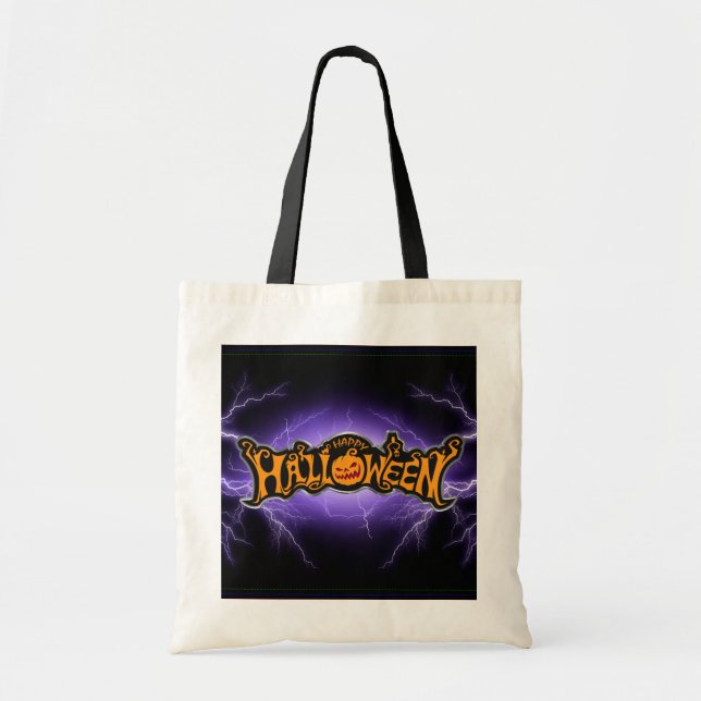 Tote Bag Joyeux Halloween Ruby Eyed Citrouille Purple Light (Devant)