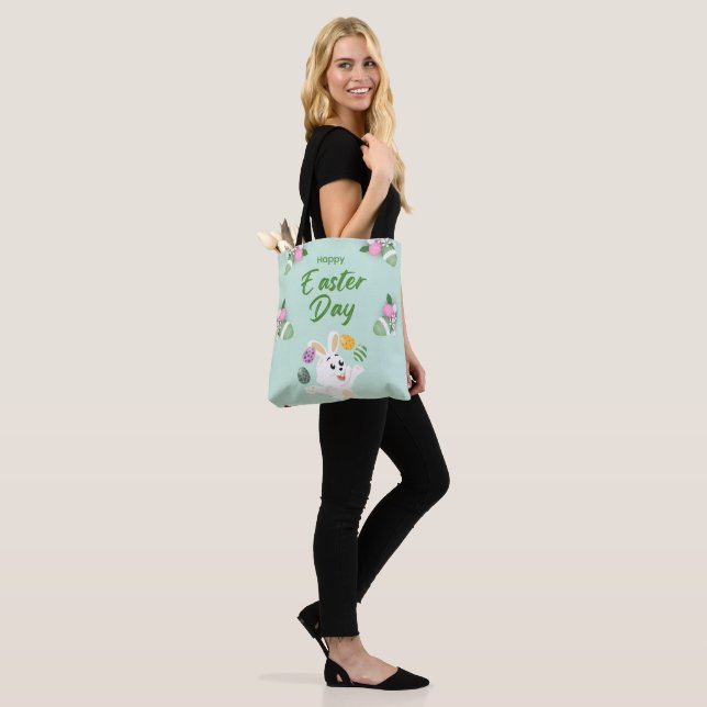 Tote Bag Joyeux jour de Pâques - Drôle lapin et oeufs Pâque (Sur le modèle)