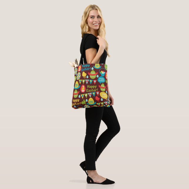Tote Bag Joyeux jour de Pâques - Lapin Motif Et Oeufs Pâque (Sur le modèle)