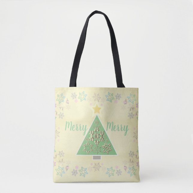 Tote Bag "Joyeux Joyeux" Arbre de Noël & Snowflakes (Devant)