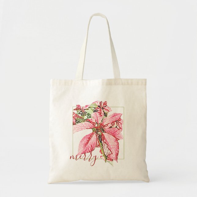 Tote Bag Joyeux Joyeux Poinsettia Vintage (Devant)