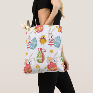 Tote Bag Joyeux lapin de Pâques avec oeufs de Pâques