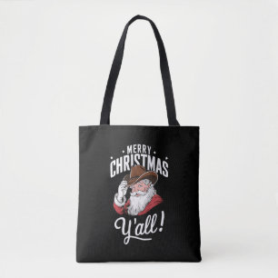 Tote Bag Joyeux Noël à tous Santa Claus Cow-Boy de Country