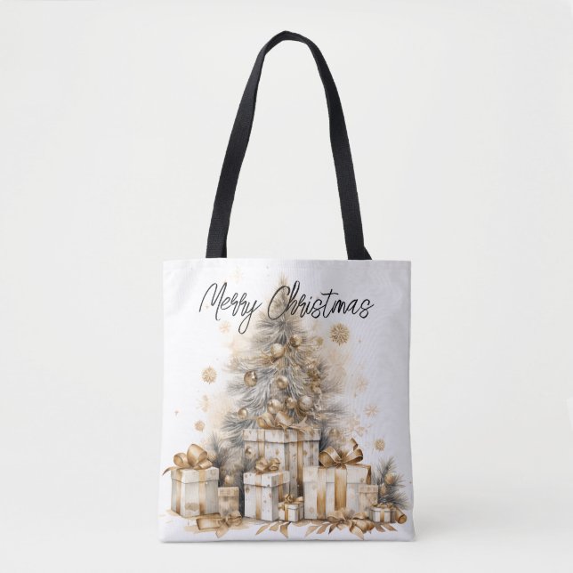 Tote Bag Joyeux Noël Arbre de Noël Retro Gold (Devant)