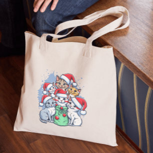 Tote Bag Joyeux Noël aux chats, Noël félin, Cadeau drôle