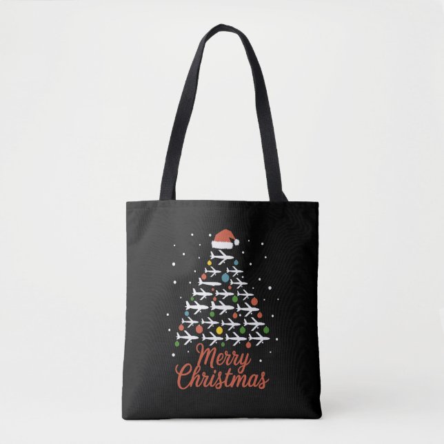 Tote Bag Joyeux Noël Avion Vacances Arbre (Devant)