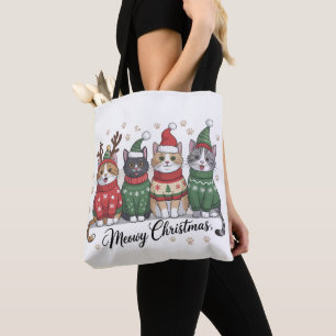 Tote Bag Joyeux Noël chat mignon chats avec chapeau de Père