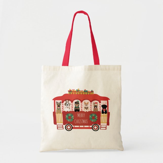 Tote Bag Joyeux Noël Chiens de vacances Trolly (Devant)
