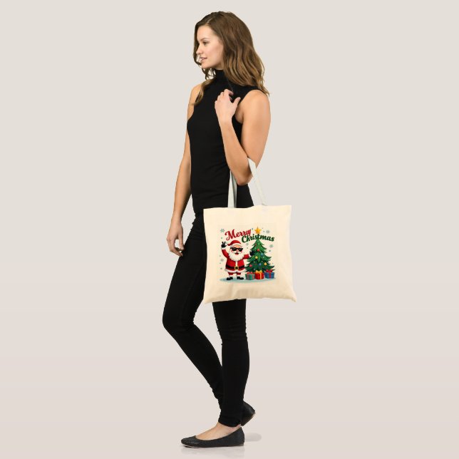 Tote Bag Joyeux Noël | Conception père Noël & Arborescence (Devant (modèle))