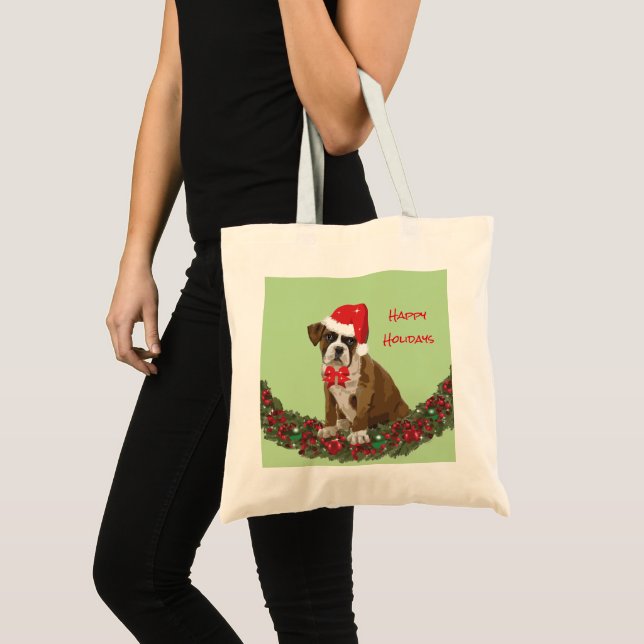 Tote Bag Joyeux Noël de Noël de Noël de Puppy Santa Hat (Devant (produit))