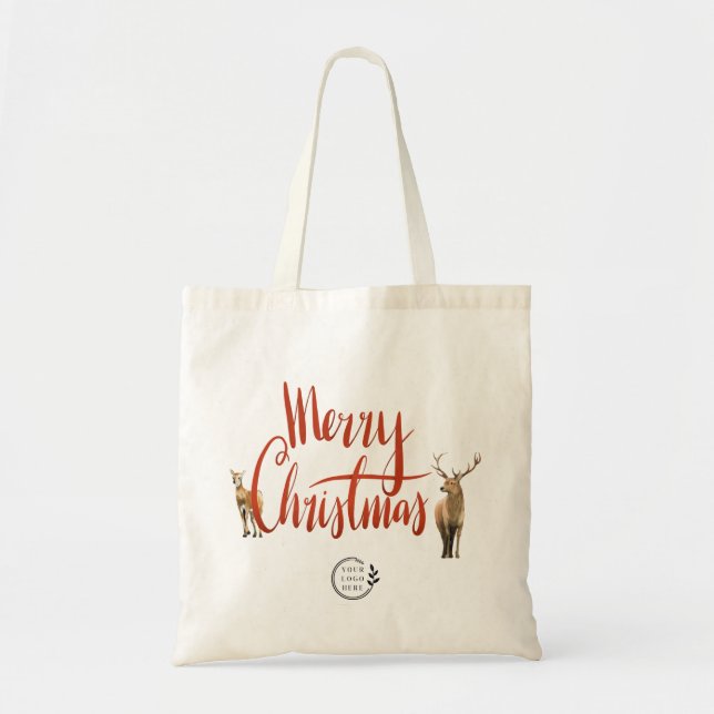 Tote Bag Joyeux Noël Deer Custom Company Logo Budget (Devant)