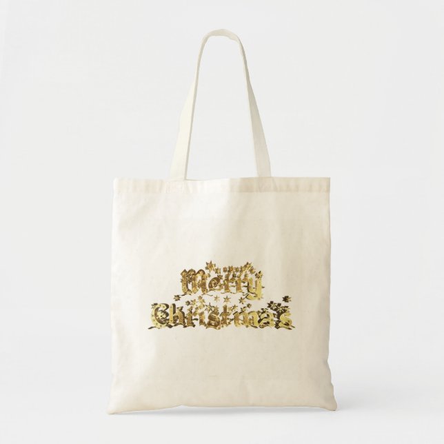 Tote Bag Joyeux Noël Elegant Gold Stars Typographie (Devant)