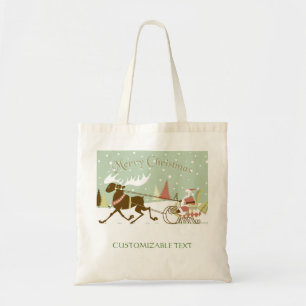 Tote Bag Joyeux Noël Et Père Noël Avec Rennes