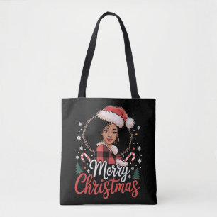 Tote Bag Joyeux Noël Fille Africaine Noire Chapeau de Père