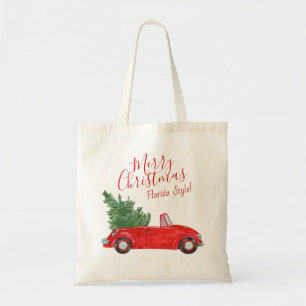 Tote Bag Joyeux #Noël #Florida Style Vintage voiture rouge