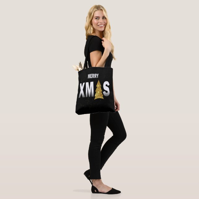 Tote Bag Joyeux Noël Gold Christmas Tree Design (Sur le modèle)