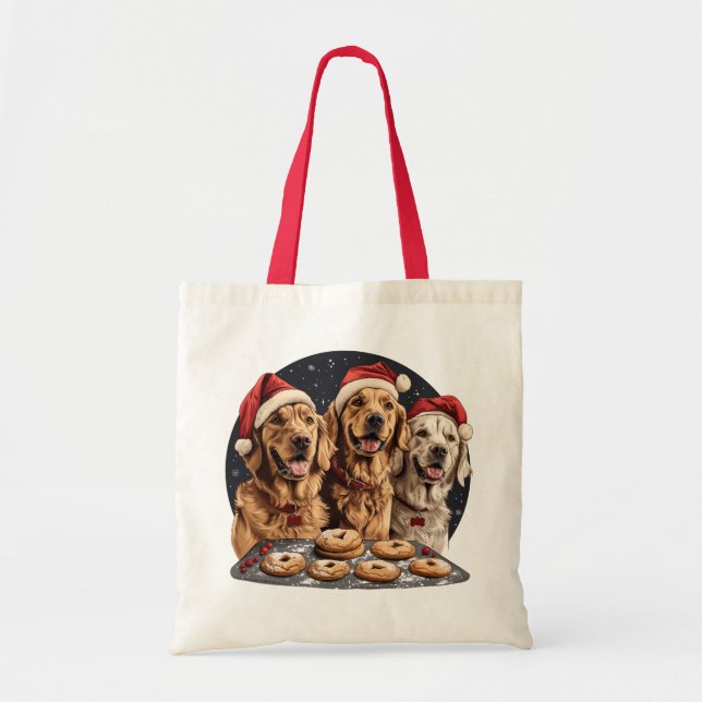 Tote Bag Joyeux Noël Golden Retriever Chiens Baking (Devant)