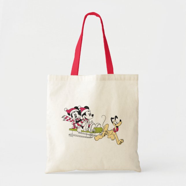 Tote Bag Joyeux Noël | Mickey Souris - Motoneige d'hiver (Devant)
