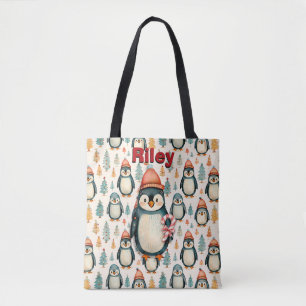 Tote Bag Joyeux Noël   Noël des pingouins vintages