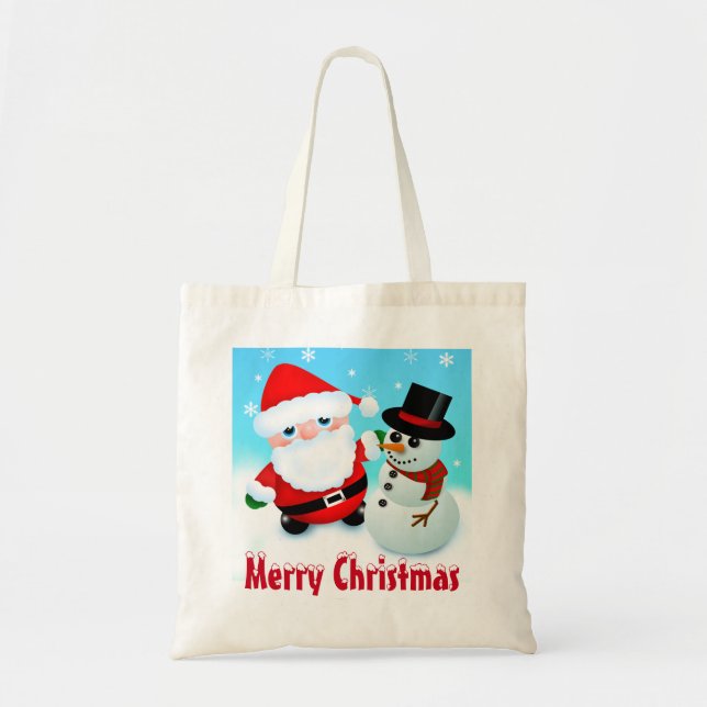 Tote Bag Joyeux Noël, Père Noël et Snowman (Devant)