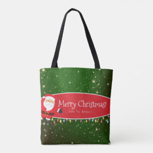 Tote Bag Joyeux Noël Père Noël Nom de famille Rouge et Vert