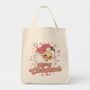 Tote Bag Joyeux Noël Retro Typographie Père Noël Pink Casqu