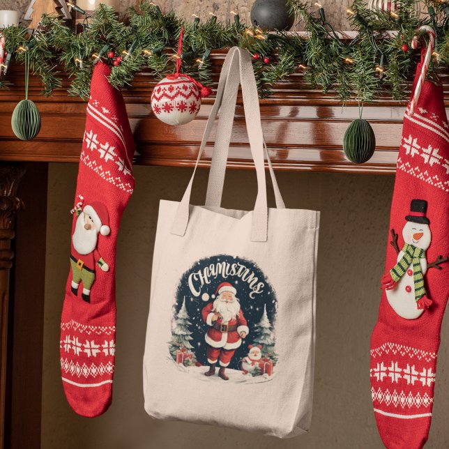 Tote Bag Joyeux Noël rustique et cause Père Noël (Créateur téléchargé)