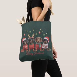 Tote Bag Joyeux Noël Santa Renne Dachshund Saucisse
