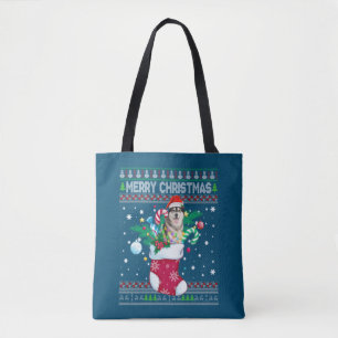 Tote Bag Joyeux Noël Sibérien Husky Chien Dans Sock Drôle