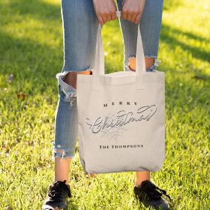 Tote Bag Joyeux Noël Simple Calligraphie Cute Flocon de nei