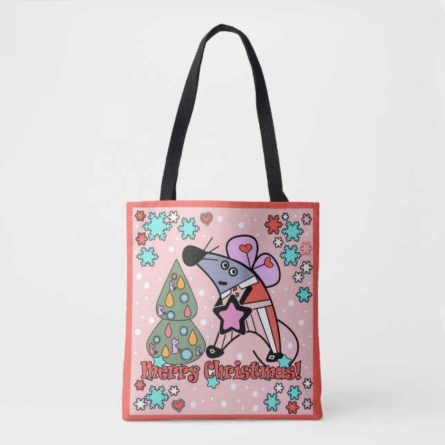 Tote Bag Joyeux Noël Symbole du Nouvel An Souris Caricature (Devant)