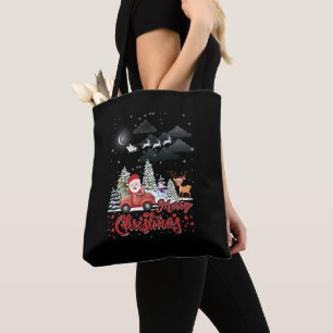 Tote Bag Joyeux Noël Vintage Red Père Noël Truck Cadeaux
