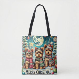 Tote Bag Joyeux Noël vintage Terrier Yorskhire Yorkie