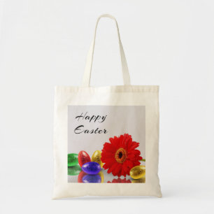 Tote Bag Joyeux Oeufs de Pâques colorés avec Gerbera
