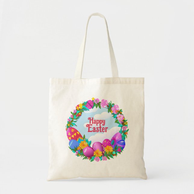 Tote Bag Joyeux Oeufs de Pâques Fleur Wreath (Devant)
