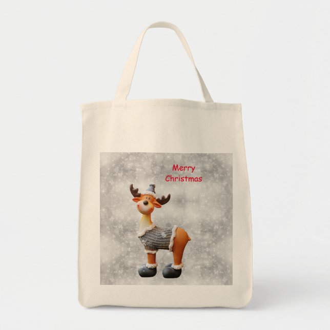 Tote Bag Joyeux orignal de Noël portant un casquette (Devant)